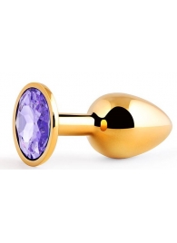 Золотистая анальная пробка с фиолетовым стразом - 7,2 см. - Anal Jewelry Plug - купить с доставкой в Краснодаре