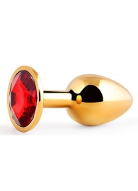 Золотистая анальная пробка с красным стразом - 7,2 см. - Anal Jewelry Plug - купить с доставкой в Краснодаре