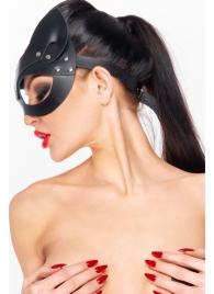 Черная кожаная маска  Кошка  с ушками - Джага-Джага - купить с доставкой в Краснодаре