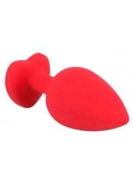 Красная силиконовая анальная пробка с черным стразом-сердечком - 9,3 см. - Orion - купить с доставкой в Краснодаре