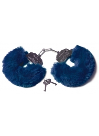 Шикарные темно-синие меховые наручники с ключиками - Le Frivole - купить с доставкой в Краснодаре
