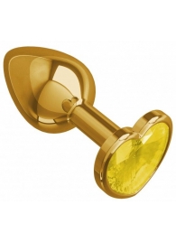 Золотистая анальная втулка с желтым кристаллом-сердечком - 7 см. - Джага-Джага - купить с доставкой в Краснодаре