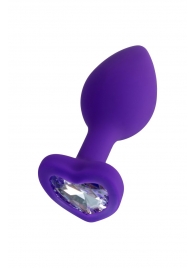 Фиолетовая анальная втулка с прозрачным стразом-сердечком - 7 см. - Штучки-дрючки - купить с доставкой в Краснодаре