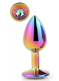 Голографическая анальная втулка с радужным кристаллом - 7,1 см. - Dream Toys - купить с доставкой в Краснодаре