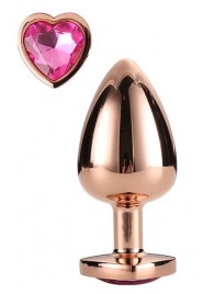 Золотистая анальная втулка с кристаллом-сердечком розового цвета - 7,1 см. - Dream Toys - купить с доставкой в Краснодаре