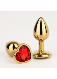 Золотистая анальная пробка с красным кристаллом в форме сердца - 7 см. - Сима-Ленд - купить с доставкой в Краснодаре