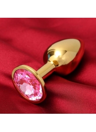 Золотистая анальная пробка с розовым кристаллом - Сима-Ленд - купить с доставкой в Краснодаре