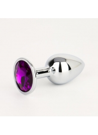 Серебристая анальная втулочка с фиолетовым кристаллом - 7 см. - Сима-Ленд - купить с доставкой в Краснодаре