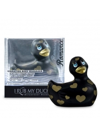 Черный вибратор-уточка I Rub My Duckie 2.0 Romance с золотистым принтом - Big Teaze Toys - купить с доставкой в Краснодаре