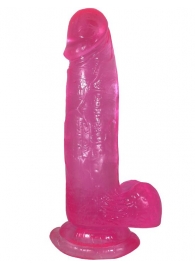 Розовый фаллоимитатор с мошонкой на присоске - 20,5 см. - Eroticon
