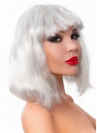 Серебристый парик-каре с челкой - Джага-Джага купить с доставкой