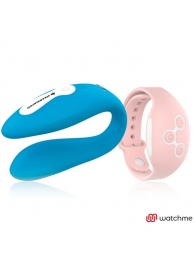 Голубой вибратор для пар с нежно-розовым пультом-часами Weatwatch Dual Pleasure Vibe - DreamLove