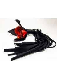 Черная замшевая плеть с красной лаковой розой в рукояти - 40 см. - БДСМ Арсенал - купить с доставкой в Краснодаре