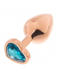 Золотистая анальная пробка OYO с голубым кристаллом-сердцем - 7,3 см. - OYO