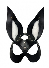 Черная маска зайки с белым мехом на ушках Miss Bunny - БДСМ Арсенал - купить с доставкой в Краснодаре
