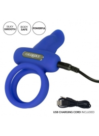 Синее перезаряжаемое эрекционное кольцо Silicone Rechargeable Dual Pleaser Enhancer - California Exotic Novelties - в Краснодаре купить с доставкой