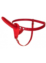 Красный страпон на ремнях с вагинальной пробкой - 15 см. - ToyFa - купить с доставкой в Краснодаре