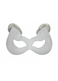 Белая маска из натуральной кожи с мехом на ушках - БДСМ Арсенал - купить с доставкой в Краснодаре
