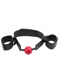 Кляп-наручники с красным шариком Breathable Ball Gag Restraint - Pipedream - купить с доставкой в Краснодаре