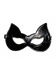 Черная лаковая маска с ушками из эко-кожи - БДСМ Арсенал - купить с доставкой в Краснодаре