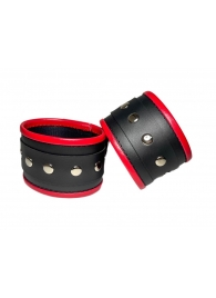 Черно-красные наручники из эко-кожи - БДСМ Арсенал - купить с доставкой в Краснодаре