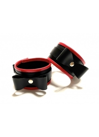 Черно-красные наручники с бантиками из эко-кожи - БДСМ Арсенал - купить с доставкой в Краснодаре
