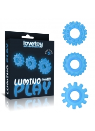 Набор из 3 голубых, светящихся в темноте эрекционных колец Lumino Play - Lovetoy - в Краснодаре купить с доставкой