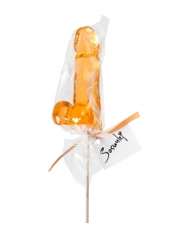 Оранжевый леденец в форме пениса со вкусом аморетто - Sosuчki - купить с доставкой в Краснодаре