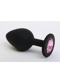 Черная силиконовая пробка с розовым кристаллом - 7 см. - Главсексмаг