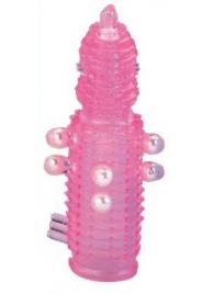 Розовая эластичная насадка на пенис с жемчужинами, точками и шипами Pearl Stimulator - 11,5 см. - Tonga - в Краснодаре купить с доставкой