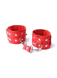 Красные кожаные наручники с велюровой подкладкой - Sitabella - купить с доставкой в Краснодаре