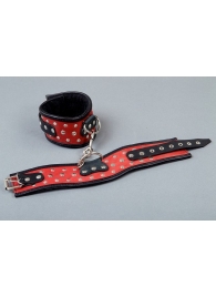 Фигурные красно-чёрные наручники с клёпками - Подиум - купить с доставкой в Краснодаре
