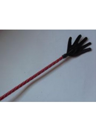 Длинный плетённый стек с наконечником-ладошкой и красной рукоятью - 85 см. - Подиум - купить с доставкой в Краснодаре