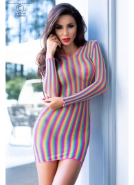 Радужное мини-платье из сетки с длинными рукавами - Chilirose купить с доставкой