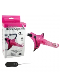 Розовый страпон на трусиках с вибрацией 10Mode Vibrations Harness-G spot Dong - 18 см. - Howells - купить с доставкой в Краснодаре