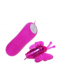 Розовый вибростимулятор с насадкой в виде бабочки - Baile