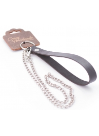 Серебристый металлический поводок с кожаной черной ручкой - 80 см. - Crazy Handmade - купить с доставкой в Краснодаре