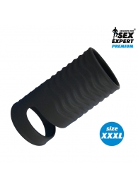 Черная открытая насадка на пенис с кольцом для мошонки XXXL-size - 9,9 см. - Sex Expert - в Краснодаре купить с доставкой