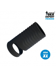 Черная открытая насадка на пенис с кольцом для мошонки XL-size - 8,9 см. - Sex Expert - в Краснодаре купить с доставкой