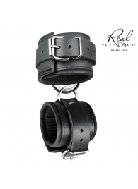 Черные широкие кожаные наручники - Notabu - купить с доставкой в Краснодаре
