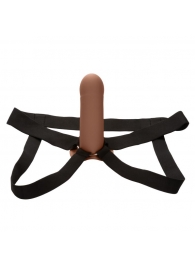 Коричневый фаллопротез из силикона Extension with Harness - 15,75 см. - California Exotic Novelties - купить с доставкой в Краснодаре