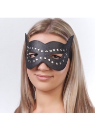 Чёрная кожаная маска с клёпками и прорезями для глаз - Sitabella - купить с доставкой в Краснодаре