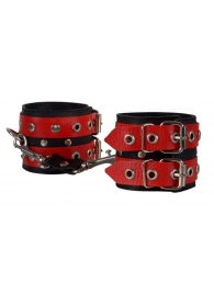 Красно-чёрные наручники из кожи - Sitabella - купить с доставкой в Краснодаре