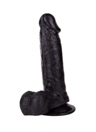 Чёрный фаллоимитатор с мошонкой на подошве-присоске - 16,5 см. - LOVETOY (А-Полимер)