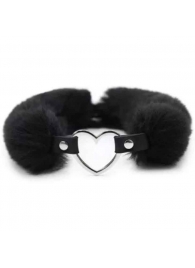 Черный меховой ошейник с металлическим сердечком - Notabu - купить с доставкой в Краснодаре