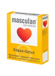 Презервативы с колечками и пупырышками Masculan Ribbed+Dotted - 3 шт. - Masculan - купить с доставкой в Краснодаре