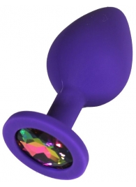 Фиолетовая анальная пробка с радужным кристаллом - 9 см. - Eroticon