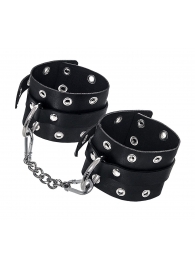 Черные кожаные однослойные наручники с люверсами - Pecado - купить с доставкой в Краснодаре