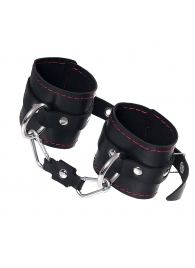 Черные кожаные однослойные наручники с контрастной строчкой - Pecado - купить с доставкой в Краснодаре