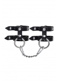 Черные однослойные кожаные наручники из двух ремешков - Pecado - купить с доставкой в Краснодаре
